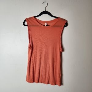 Free People Movement Orange Ribbed Thin Tank Top Size Large